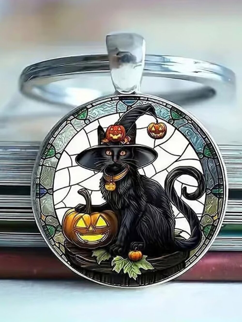 Stainless Steel HALLOWEEN Black Cat Keyring Keychain Accessory